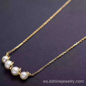 18 k oro cadena Natural agua dulce verdadero collar de perlas